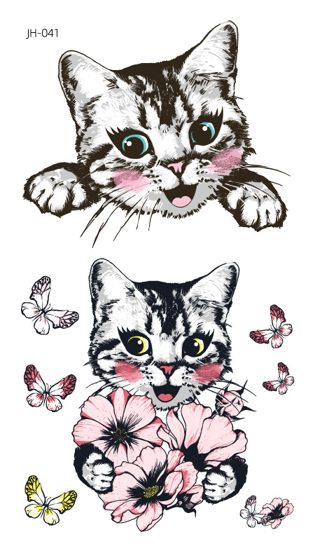Protección del medio ambiente a prueba de agua sudor desechable lindo gato divertido tatuaje pegatinas cicatriz personalizada cubriendo fresco hombres y mujeres tatuaje