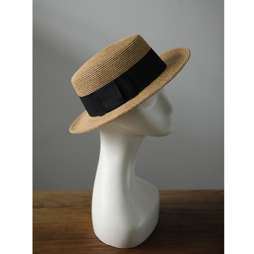 Japanese-style straw hat, summer women's simple ribbon flat top hat with large brim, sun protection UV travel hat, woven sunshade hat