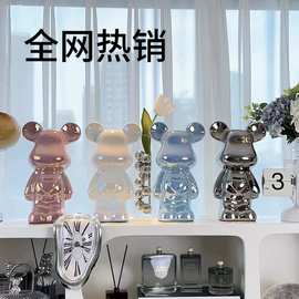 批发陶瓷电镀轻奢摆件爱心暴力熊家居电视柜酒柜装饰饰品存钱罐