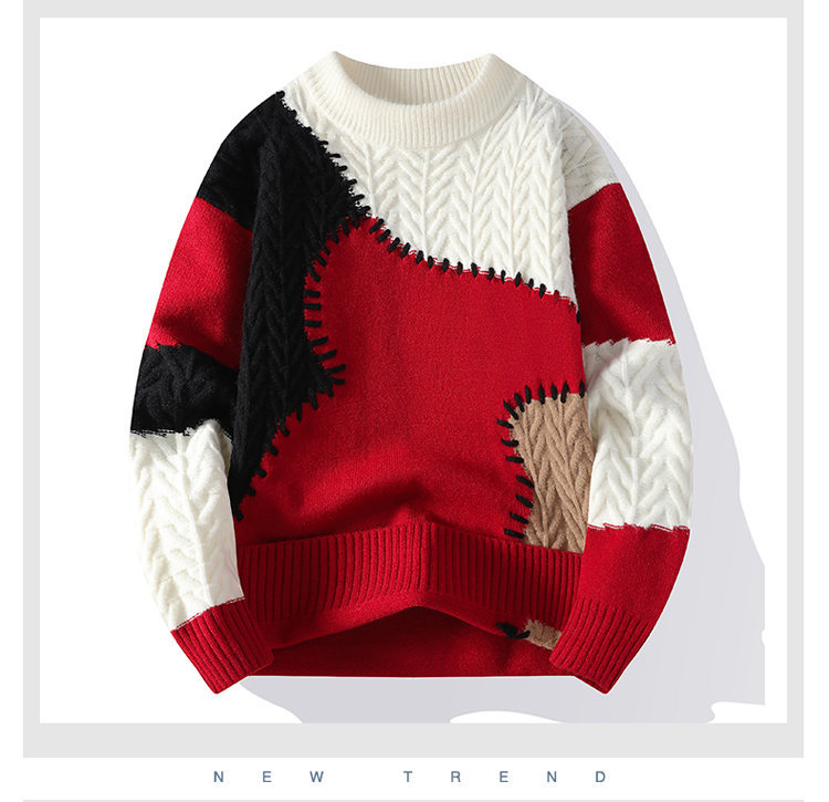 Modischer Herren-Strickpullover mit Farbblockmuster – Lässiger Pullover in lockerer Passform mit gesticktem Logo, weiche Modalmischung für optimalen Tragekomfort im Winter_voghion.com