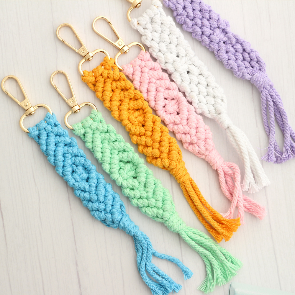 Bohemian Solid Color Cotton Knitting Tassel Bag Pendant Keychain display picture 8