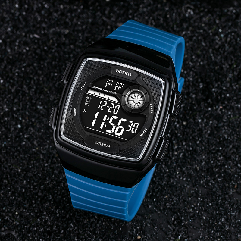 Tendencia de hombres cuadrados estudiantes adolescentes cronógrafo reloj electrónico alarma multifuncional luz nocturna reloj electrónico al por mayor