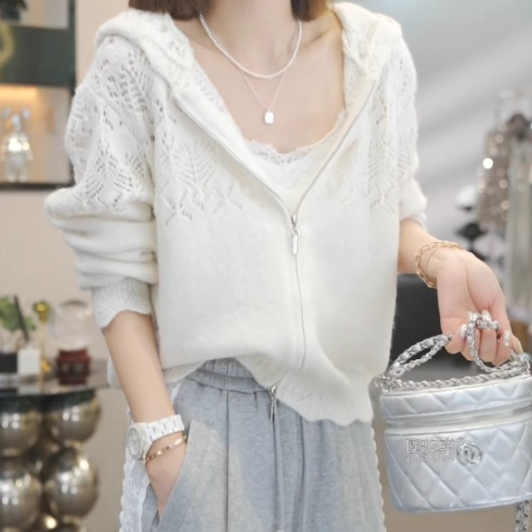 Heavy-Duty Hollow-Out Hooded Knit Cardigan for Women, 2026 Spring New Style, Versatile and Stylish Casual Sun-Protection Jacket Top