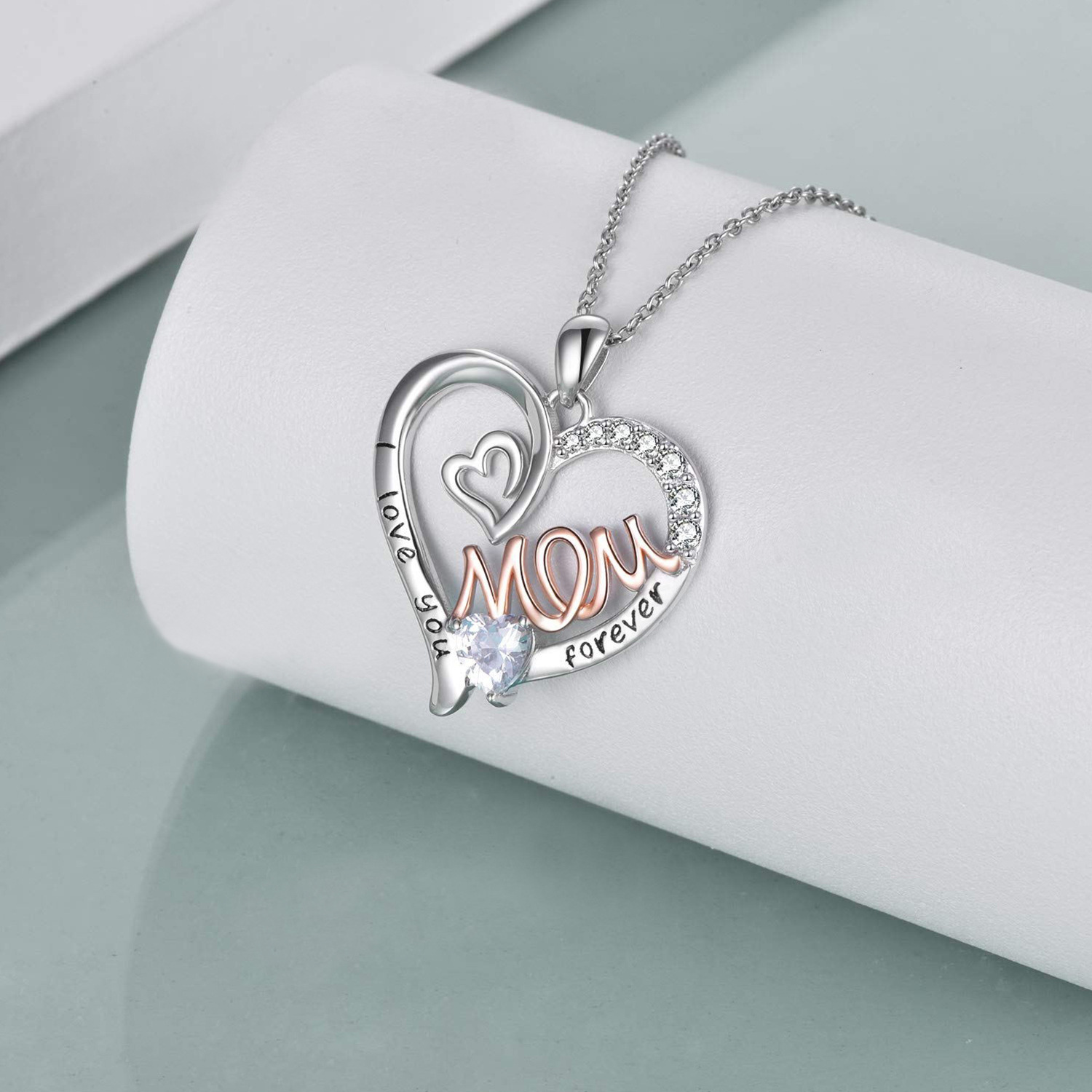 Mamá Letra Forma De Corazón Aleación Embutido Diamantes De Imitación Día De La Madre Mujeres Collar display picture 2