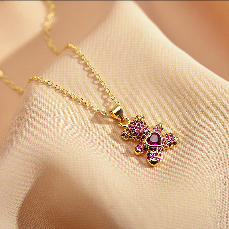 Casual Bear Copper Gold Plated Artificial Rhinestones Pendant Necklace 1 Piece