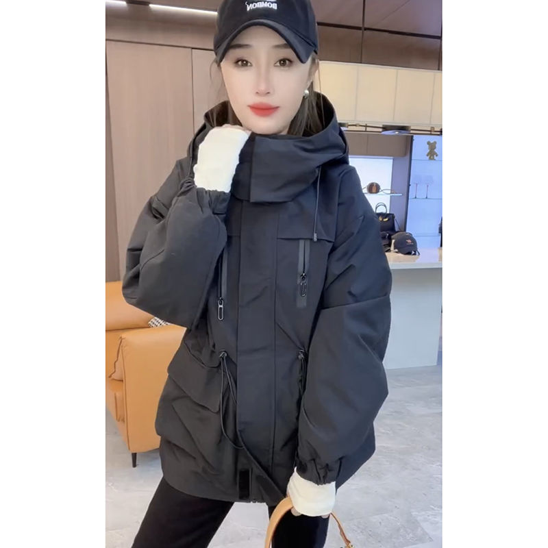 欧洲站收腰连帽米白色工装外套女上衣运动风衣外套早春冲锋衣|undefined
