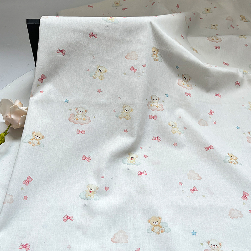 蝴蝶结小熊 数码印花全棉四十支府绸童装衬衣连衣裙手工diy面料