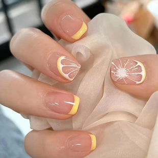 Spring and Summer Gentle and Fresh Lemon Light Color Simple and Cute Fake Nails Wearable Nails Removable Wholesale