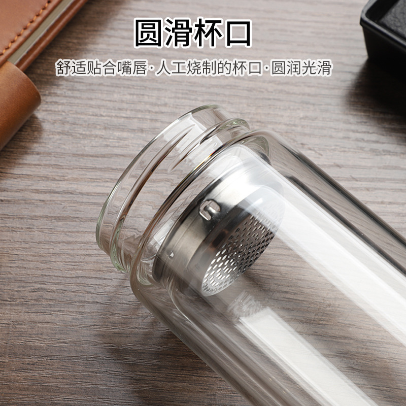 ビジネスウォーターカップメーカー卸売二重ガラスカップ印刷入りメンズギフト携帯用断熱茶入れ携帯用|undefined