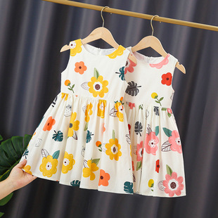 Girls Summer Dress 2024 New Children's Summer Sleeveless Cotton Skirt Little Girl Fashionable Vest Princess Dress