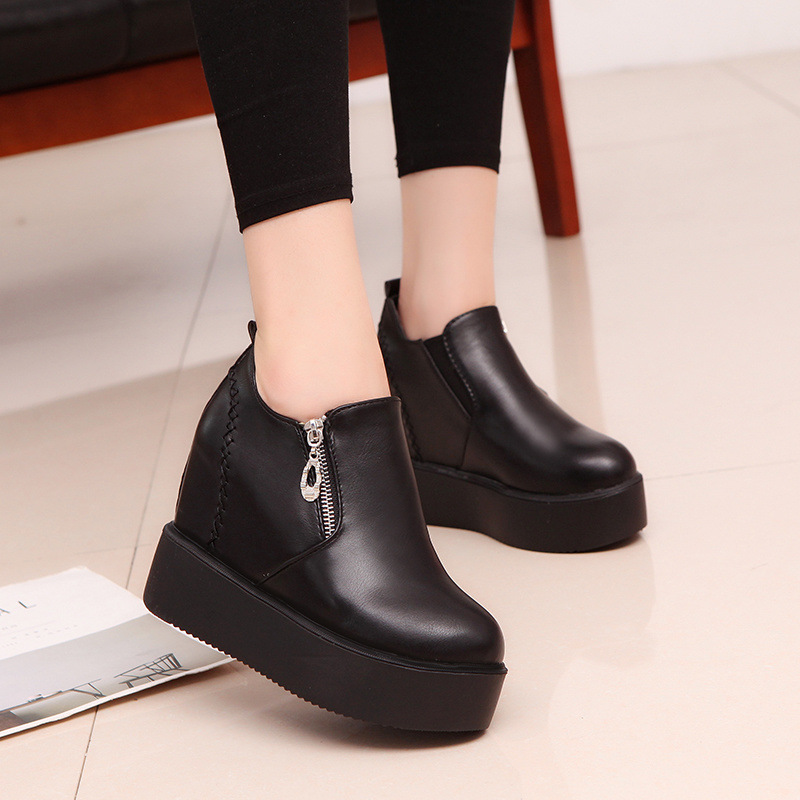 Autumn black low shoes with zipper platform with hidden heel wedge…