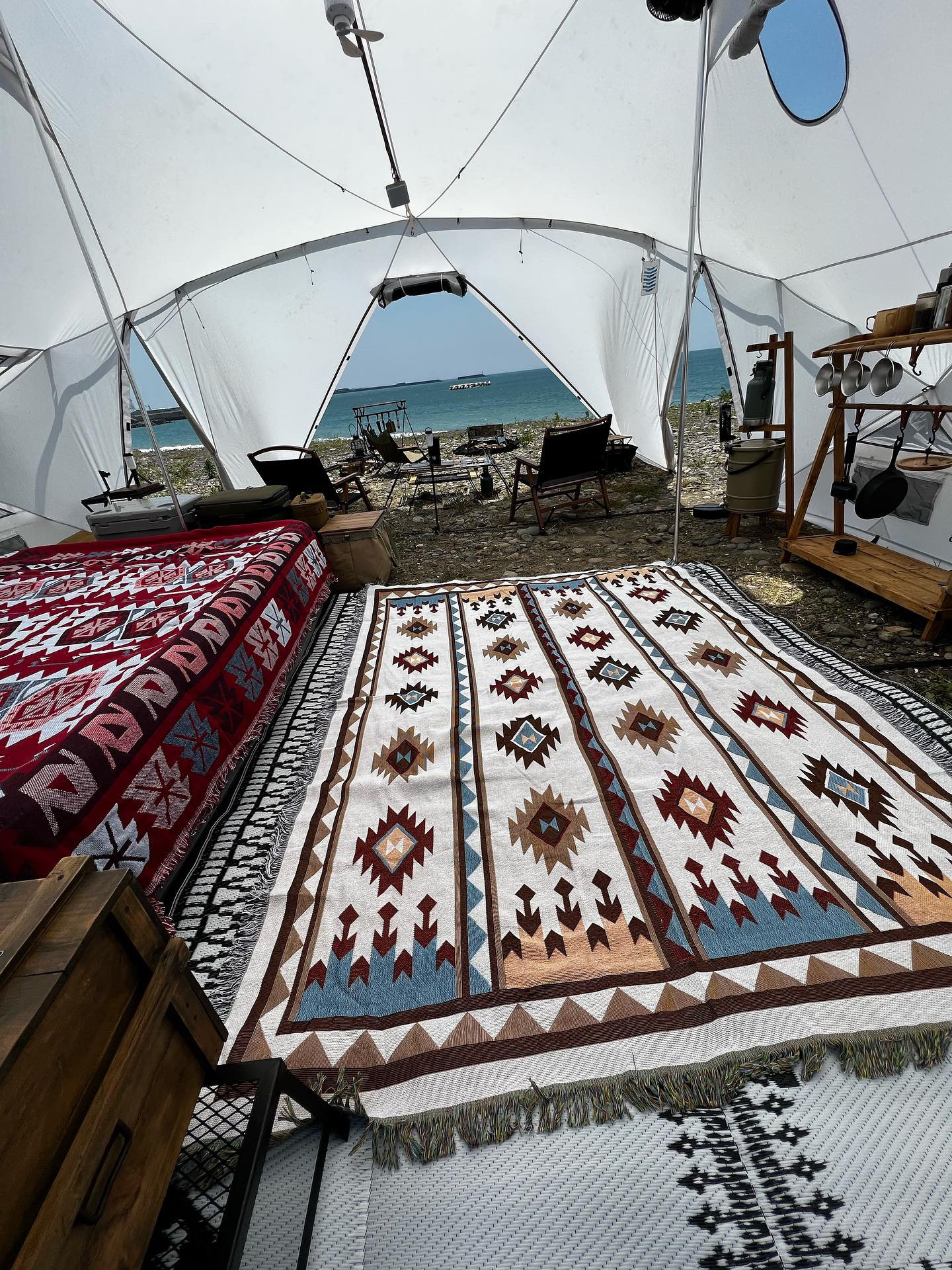 Japanese camping blanket, sofa towel, camping picnic blanket, ethnic style picnic rug_voghion.com