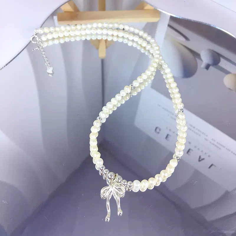 蝴蝶结天然淡水珍珠项链芭蕾风锁骨链简约百搭甜酷风法式轻奢小众