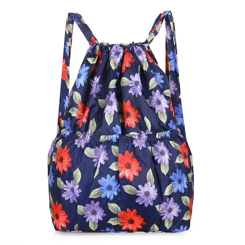 Capacious folding backpack, drawstring