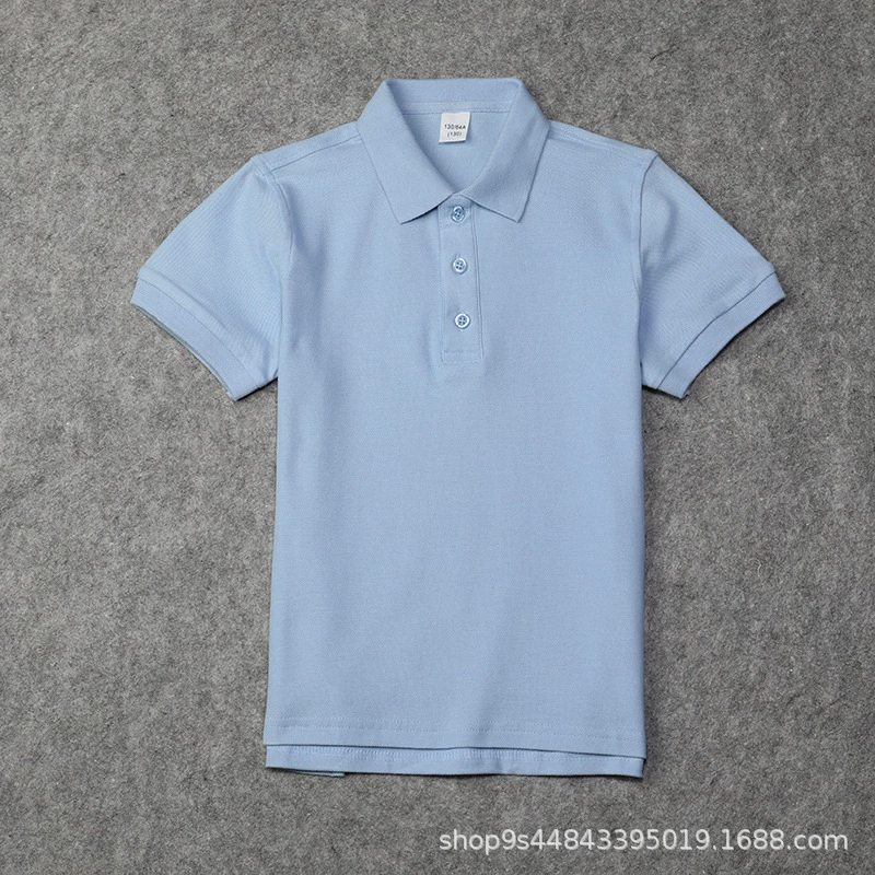 Детская футболка, голубой и белый polo, летняя форма для учащихся, с коротким рукавом