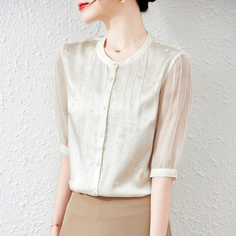 Heavy Silk Blouse for Women with Five-Quarter Sleeves, 2026 Summer New Fashion, Stylish and Slimming, High-End Feel, Mulberry Silk Shirt