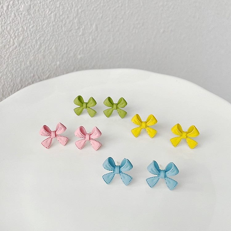 3g Weight Simple Candy Color Small Bow Earrings
