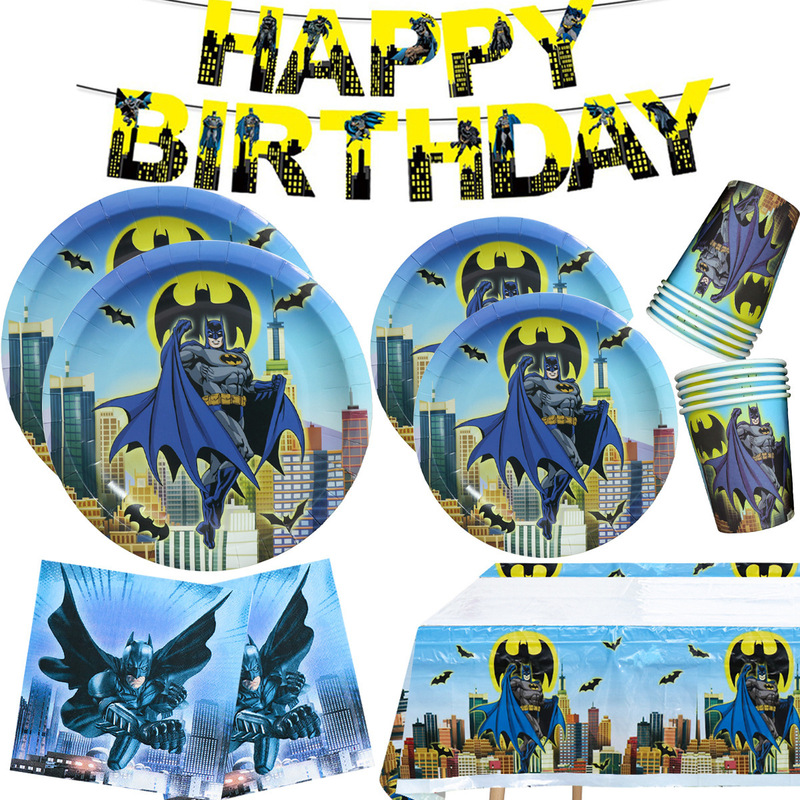 Cross-Border Halloween Bat Theme Birthday Party Paper Plate Paper Cup Paper Towel Knife Fork Spoon Party Decoration Tableware Set