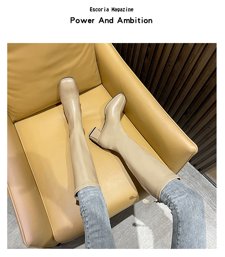 Brown Knee High Boots For Women With Thick Heels And Square Toe_voghion.com