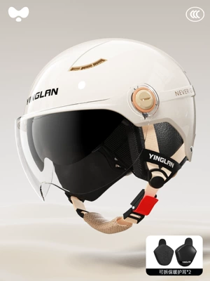 Certified Four-Season Universal Summer Sun — Motosiklet kaskı (dəbilqə) - 3c-ceramic-white-double-mirrors-inside-and-outside-removable-ear-protection-one-size-fits-all