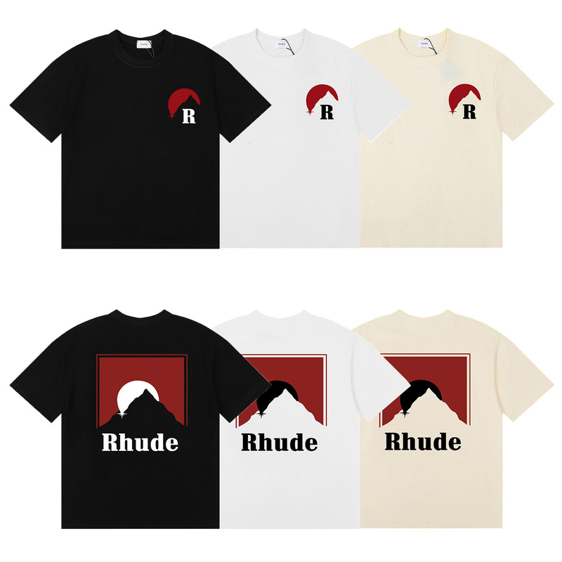 RHUDE Vintage Snow Mountain Printing Loose Cotton Casual American Style New T-shirt Short Sleeve tee Top Men's Independent Station