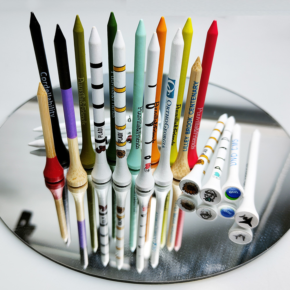 Custom golf clavos impresos golf tee golf madera / bambú logotipo personalizado