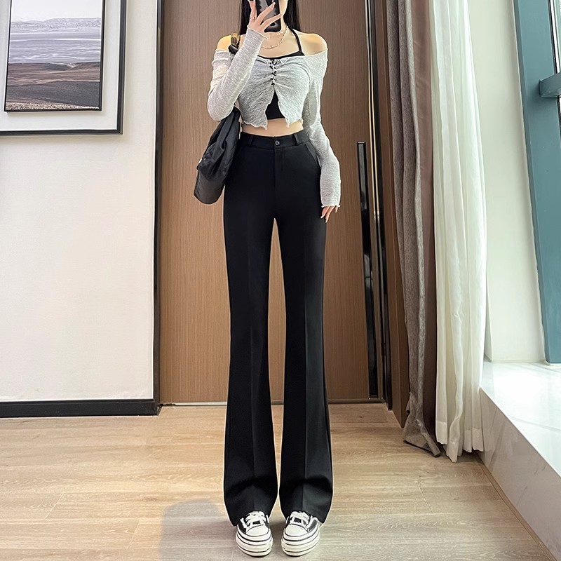 Black Flared Pants Women's Spring and Autumn Small High Waist Slim Look Sag Casual Suit Pants Mop Pants