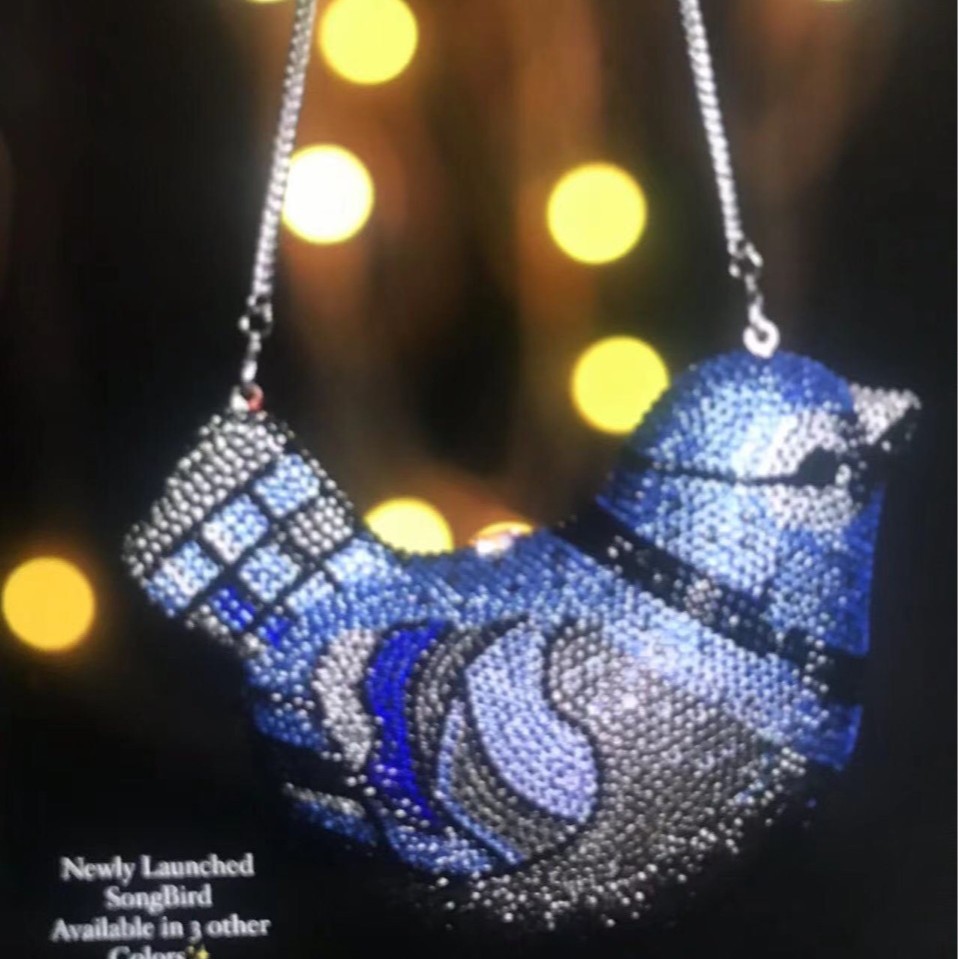 Túi clutch nữ đính đá rhinestone hình chim phong cách Âu Mỹ — Màu xanh lam