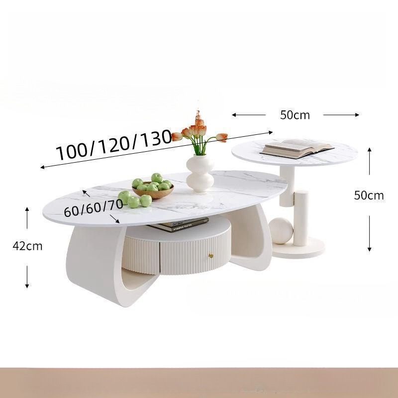 크림 베이스 1개 + 스노우 마운틴 화이트 테이블 상판, [조합] 100*60*42+사이드 테이블