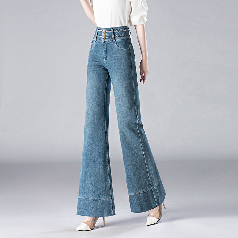 Micro Horn Jeans Spring and Summer New High Waist Fashion Loose Explosions Casual Elastic Women Barrel Horn Pants 5X