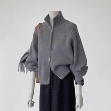 2025秋冬厚款立领纯色毛衣开衫外套女韩版休闲宽松针织衫女装上衣