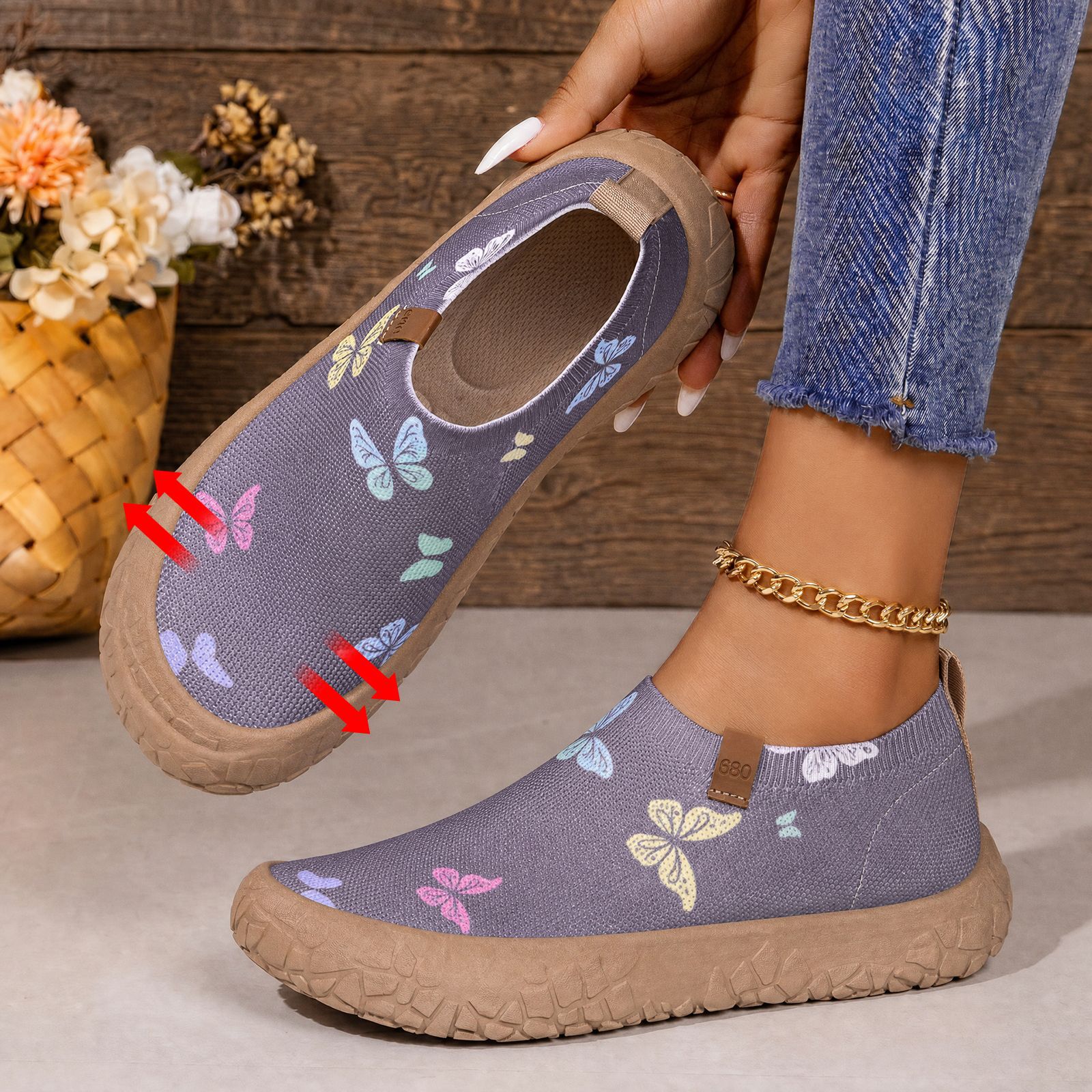 Nuevos zapatos de viaje pintados transfronterizos ligeros, zapatos transpirables, zapatos flexibles, cómodos y anchos zapatos de mujer