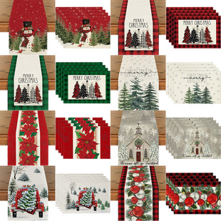 Amazon Hot Hot Christmas Table Flag Christmas Placemat Combination Dining Table Restaurant Decoration Factory Direct