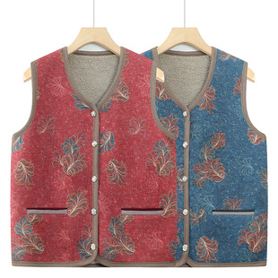 Autumn Clothing for the Elderly Women's Vest Fashionable Mother's Clothing Autumn and Winter fleece-lined Vest Warm Waistcoat Grandma's Outer Wear Vest