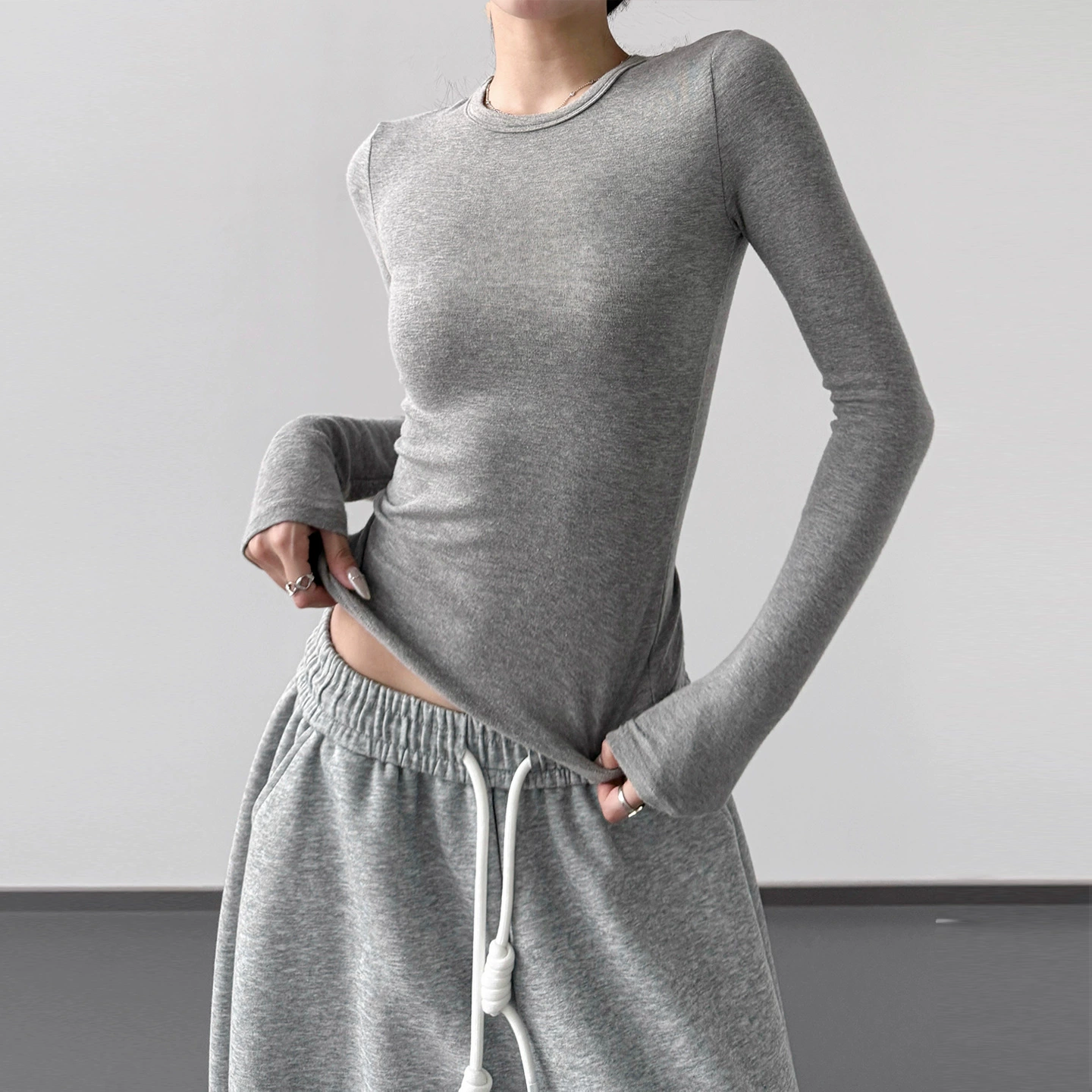 2025 New American Sexy Long-Sleeved T-Shirt Women's Basic High-Elastic Bottoming Shirt with Short Top for Inner Wear and Outer Wear