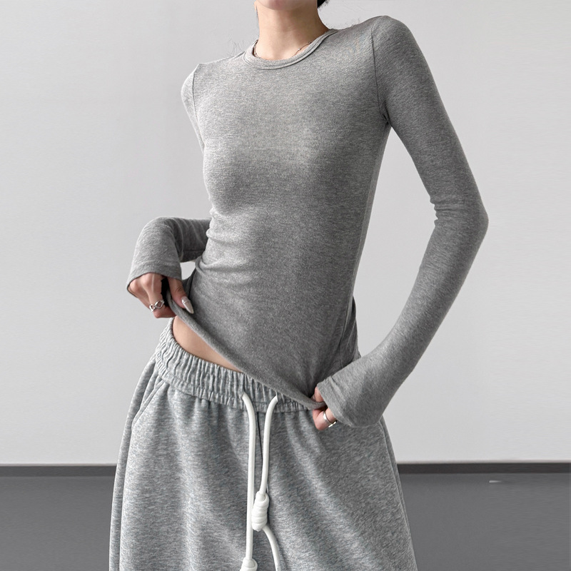 2025 New American Sexy Long-Sleeved T-Shirt Women's Basic High-Elastic Bottoming Shirt with Short Top for Inner Wear and Outer Wear