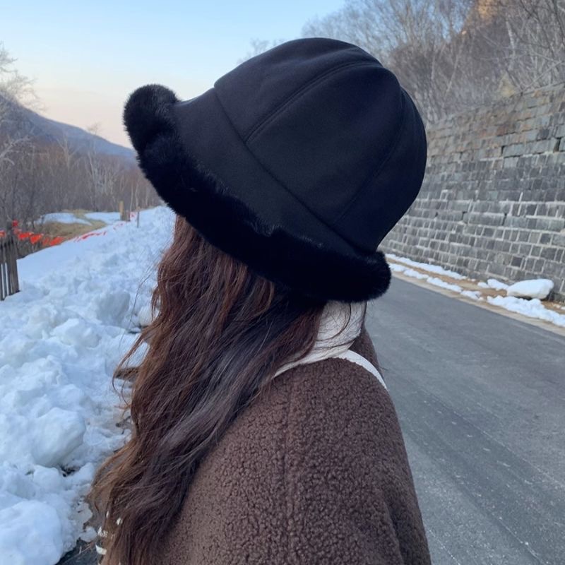 Dubbelsidig plush bucket hat för kvinnor höst och vinter_voghion.com