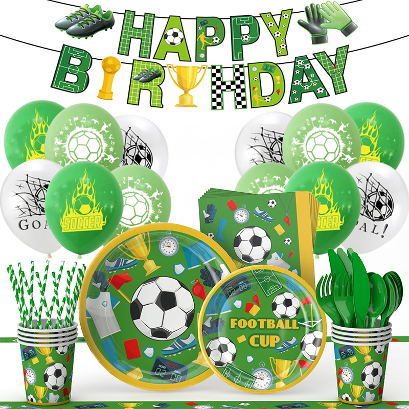 Copa Mundial de Amazon fútbol niño fiesta de cumpleaños tema plato de papel desechable taza de papel tejido decoración traje