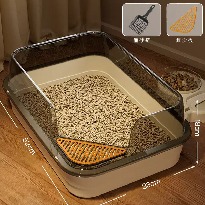 Lavabo de arena para gatos de gran tamaño, caja de arena para gatos semicerrada, gran caja de arena para gatos abierta, suministros para mascotas de gran tamaño
