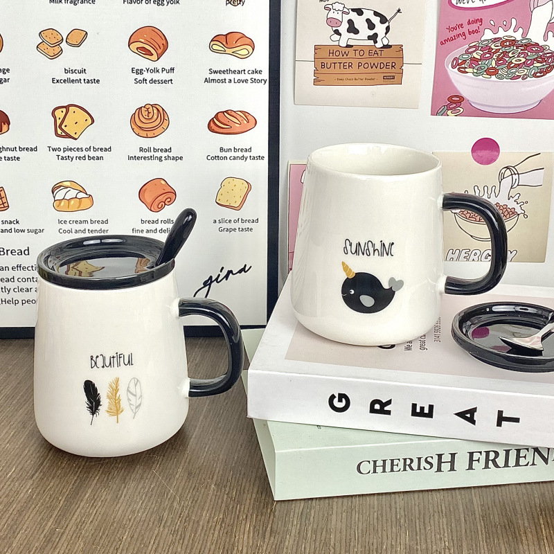 Taza Taza de cerámica Taza de agua para hombre con cuchara Taza de café de alto valor para el hogar Taza de pareja Taza de desayuno de oficina