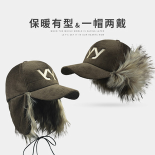 Korean style versatile warm ear protection plush baseball cap women's autumn and winter new corduroy niche imitation fur cap