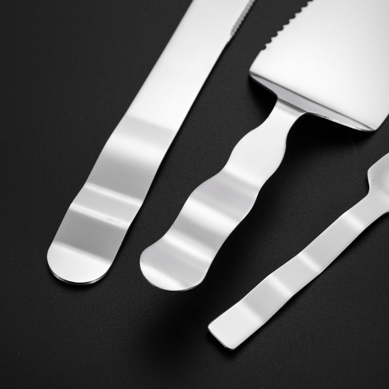 Vajilla de acero inoxidable, juego de cuchillo y tenedor de pastel, postre, tenedor de fruta, queso multifuncional, pizza, pala de pastel, logotipo impreso