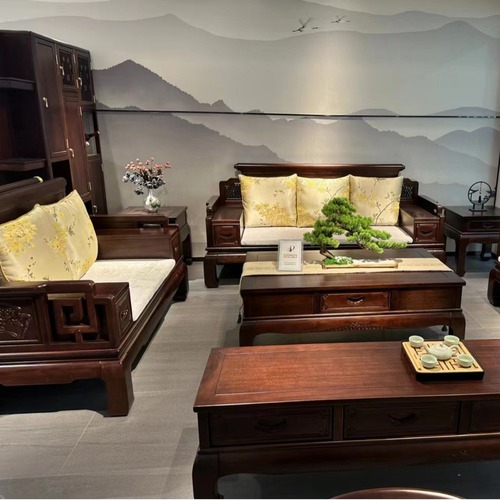 Chinese classical rosewood solid wood sofa carved home living room high-end villa combination Chinese style antique furniture