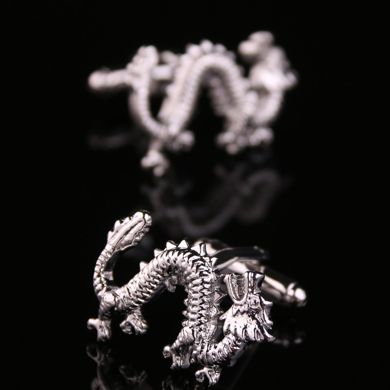 Silver coiled dragon cufflinks silver
