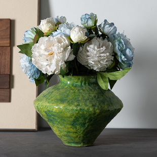 Jingdezhen Ceramic Handmade Vase Flower Vase Household Living Room Flower Arrange Ornaments Hand-painted Peony Flower Desktop Porcelain Vase