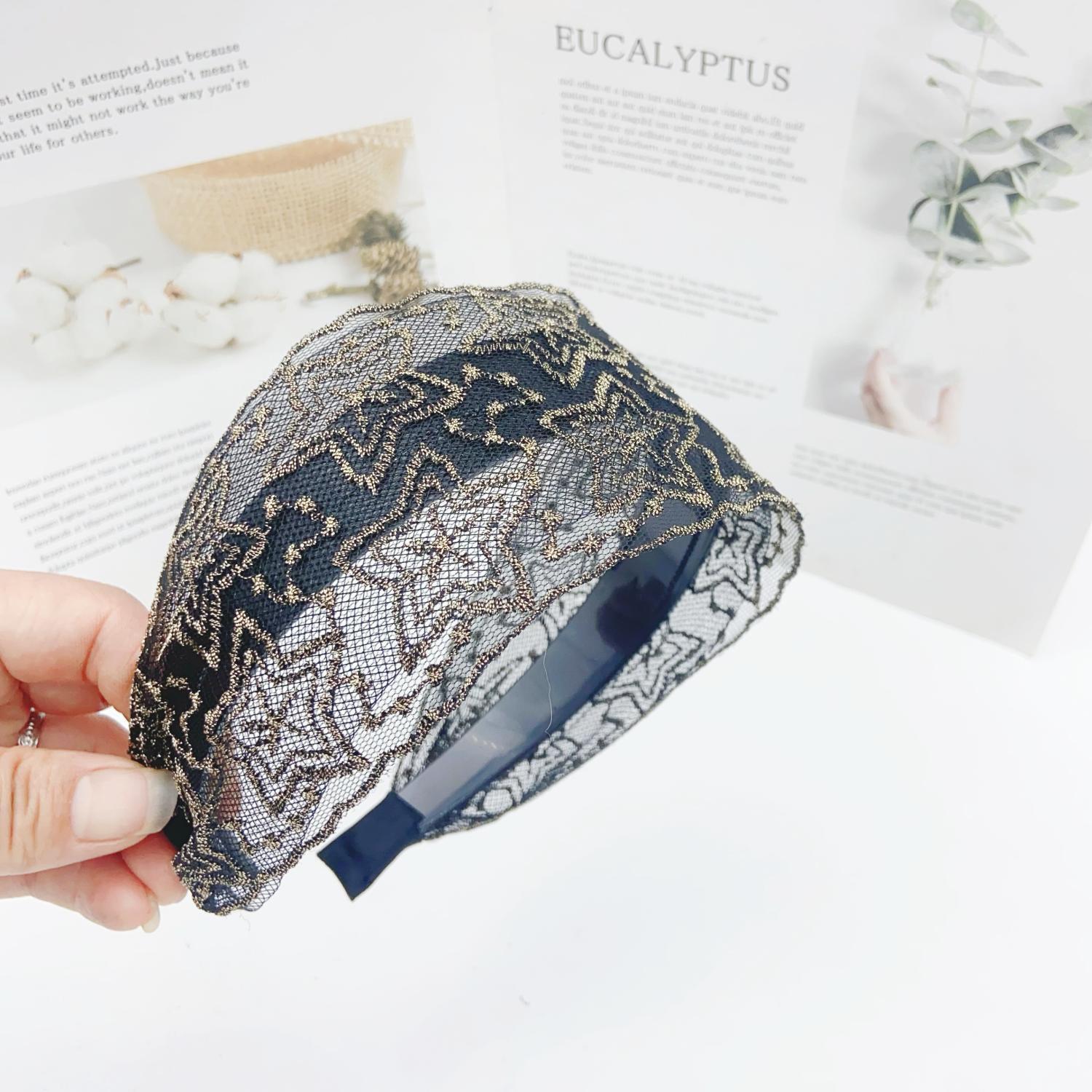 Correa para el cabello con flequillo de ala ancha coreana, diadema de flores bordadas de encaje de compresión femenina, horquilla, accesorios para el cabello, diadema para el cabello, diadema para el cabello