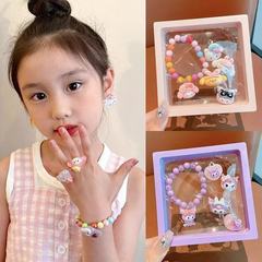 儿童可爱手链小女孩戒指2025新款女宝宝卡通耳夹女童首饰套装批发
