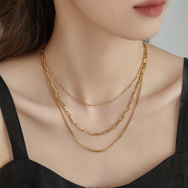 Three-layer Flat Snake Chain Necklace With Cross For Women_voghion.com