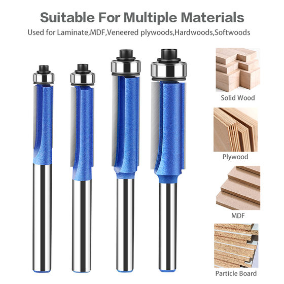 Professional grade woodworking trimming cutter woodworking milling cutter trimming machine cutter head 1/4 shank cutter head alloy trimming cutter boutique