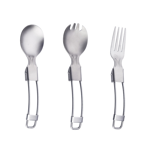 Pure titanium folding spoon outdoor camping home salad fork titanium alloy fork picnic folding tableware three-piece set